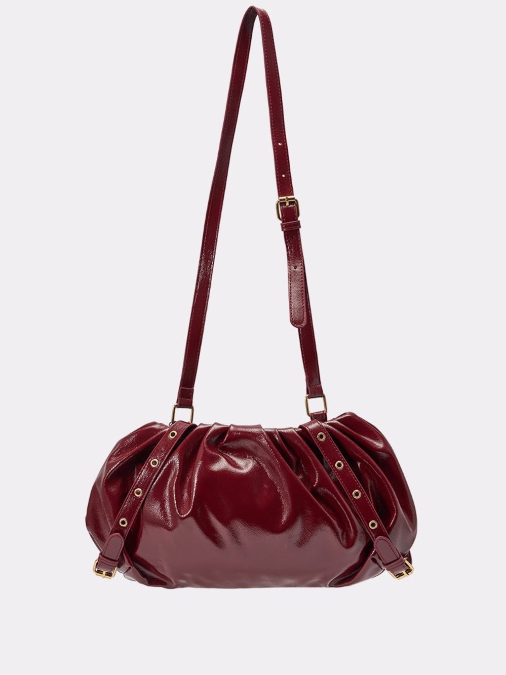 AKIRA Burgundy Patent Shoulder Bag with Gold Hardware